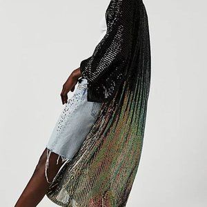 Free People PARTY ON KIMONO, Black&Silver Sequins